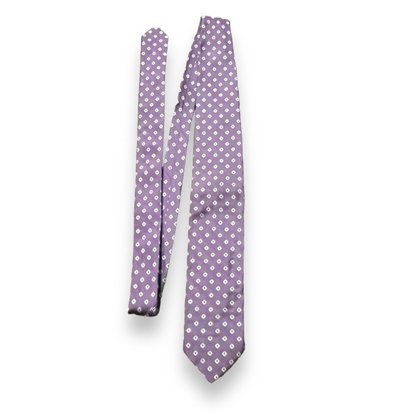 BREUER Tie 100% Silk Lavender White Geometric Squares Preppy Classic Designer - Picture 5 of 7